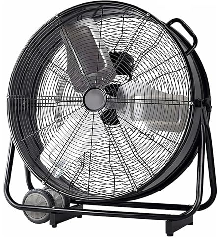 TUPOSTAR 24 Inch High Velocity Floor Fan, Heavy Duty Industrial Drum Fan with 3 Speeds, 360° Tilt Metal Garage Fan with Wheels for Warehouse, Commercial, Workshop, Factory,Black,24in