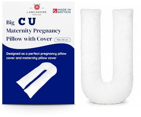 Big C U Shaped Maternity Pregnancy Full Body Support Pillow with White Cover – Made in Britain - Super Soft Supportive Cushion with Super Bounce Hollowfibre Filling for Full Body Support