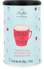 Dolfin Schokoladenpulver - Pulver mit 55% Kakao - Zartbitter-Pulver für heiße Schokolade, zum Backen, für Desserts - Kakaopulver-Ersatz - 200 g, wiederverschließbar, hergestellt in Belgien