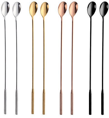 Bisda Bar Spoon Acciaio Inox Cucchiaio lungo 8pcs, Cucchiaio da Cocktail Lungo con manico, Cucchiaio Lunghezza 12 pollici, Cucchiaini Lunghi professionista per barman mescolare cocktail drink