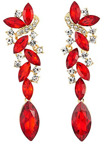 Art Deco Hochzeit Braut Partei Rot Strass Marquise Cluster Chandelier Kronleuchter Lange Baumelnde Statement Ohrringe