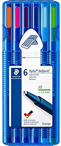 STAEDTLER 437 XBSB6 ST Kugelschreiber triplus ball (ergonomischer Dreikantschaft, Linienbreite XB, wischfest, aufstellbare STAEDTLER-Box mit 6 brillanten Farben)