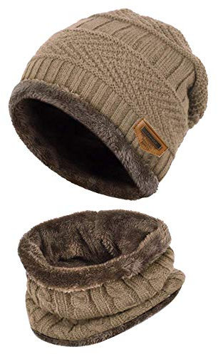 K.tchard Kinder Wintermütze Beanie Hut mit Schal Set Slouchy Strickmütze Warme Knit Skull Cap Fleecefutter Hat 2-8 Jahre