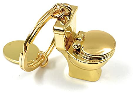 Onwomania Porte-clés toilette loo porte-clés en métal doré