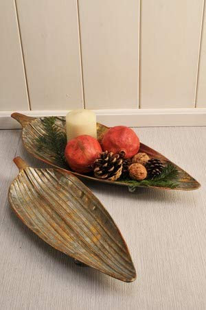 Vintage Home Lot de 2 coupelles décoratives en forme de feuille - Argenté/doré - 50 cm