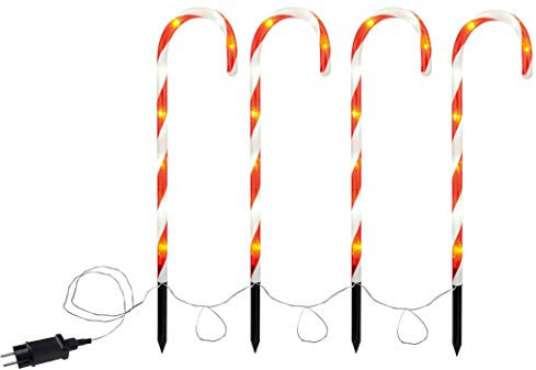 Bambelaa! LED Zuckerstange Gartenstecker Rot Weiß Weihnachtsdeko Aussen Garten Beleuchtet (Stecker (IP44))