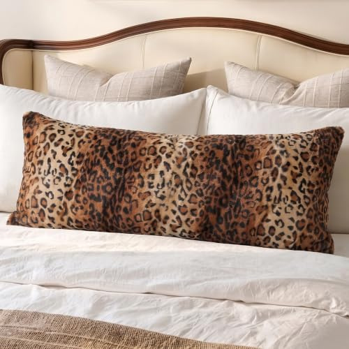 Leopard Cheetah Long Decorative Lumbar Body Pillow Cover 20x54 for Bed | 1 Pack, Soft Short Velvet Fabric, Printed Faux Fur Pillow Cover, 20x54 Long Body Pillow, Sofa Couch Bed Neutral Boho Decor