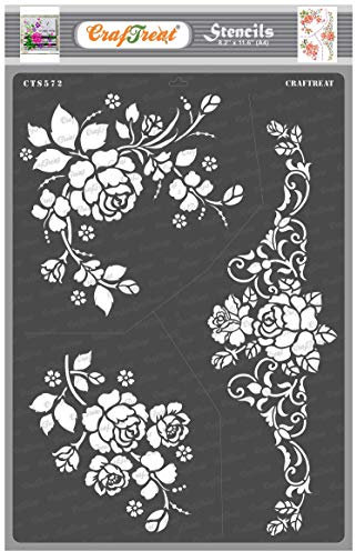 CrafTreat Reusable Vintage A Bouquet of Roses Stencils A4 for Crafts and Home Decor, Flower Stencils for Furniture Painting |Floral Stencils for Painting on Canvas, Fabric, Wood - Rose Stencils
