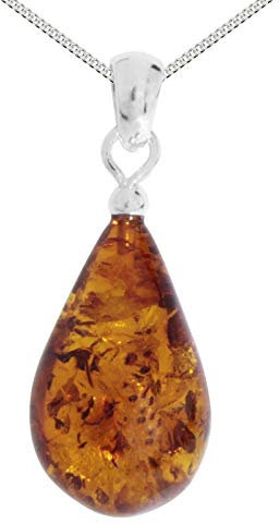 Kette mit Anhänger - Tropfen ca. 20 mm lang - Silber 925/000 - Bernstein