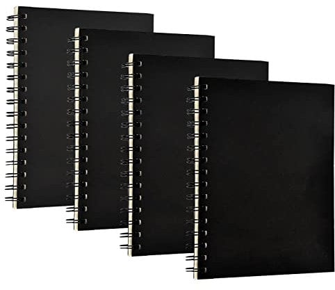 4 Pack A5 Sketchbook, Spiral Cover Blank Page Sketch Book Sketch Pad, Kraft Cover Sketch Drawing Pad Art Book, 50 Sheets Blank Paper Sketch Book for memos, Painting and Graffiti(Black)
