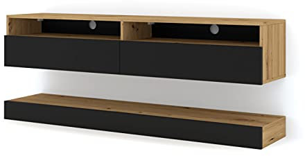 BIM Furniture Meuble TV bas duo, 160 cm, à suspendre, chêne artisan et mat, noir, sans éclairage