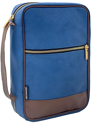 Performore Bibelhülle, blaues Jeans-Muster mit Griff, Taschen und Reißverschluss für Standard- und Großstudium, Bibeltasche, ideal auch als Buchhülle, 25,9 x 6,9 x 19,1 cm, blau, 25,9 x 6,9 x 19,1 cm