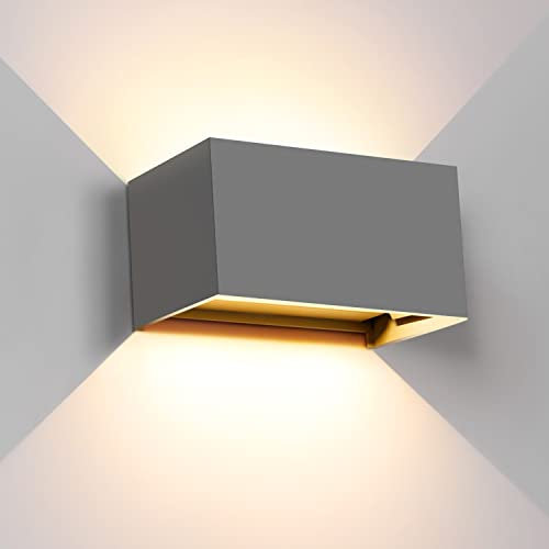 Kingwei 20W Applique da Parete 3000K Bianco Caldo Moderno Applique da Parete Interno Angolo del Fascio Regolabile Aplique Led da Parete IP65 Impermeabile Applique Esterno （grigio）