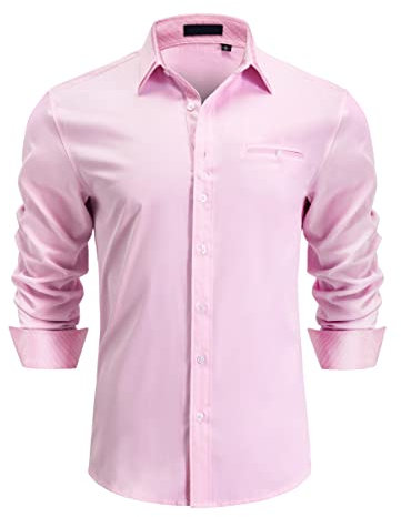 Enlision Chemises pour Hommes Habillées Manches Longues Chemise Casual Regular Fit Chemises Rose XL