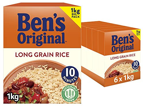 BEN'S ORIGINAL Long Grain Rice, Bulk Multipack 6 x 1kg boxes (Total 6kg)