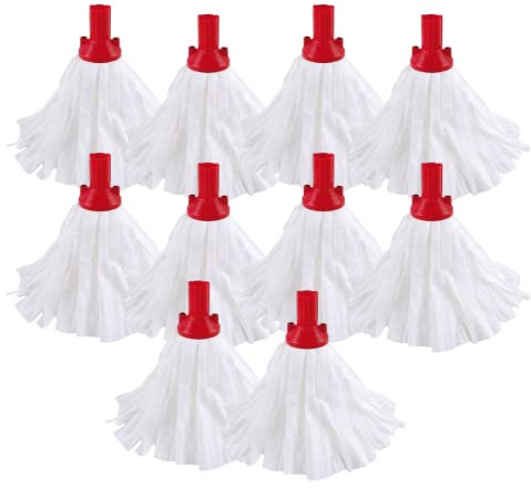 Avern Exel Standard Big White Push Fit Socket Mop Heads Red 120g (Pack Of 10) Super Absorbent Heavy Duty Mops - 102199 - Robert Scott