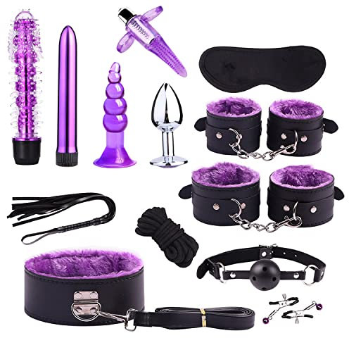 Set Bondage 13 Pezzi Legami Letto Con SM Manette Sesso Benda Frusta Morsetti Capezzoli Gag Plug Anale Set Giocattoli Sessuali Perfetto per Principianti e Coppie Esperte Bondage Set (Viola)