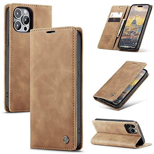 niloucase Kompatibel mit iPhone 14 pro Hülle Leder,Magnetverschluss Premium PU Leder Flip Case,Standfunktion.-Braun