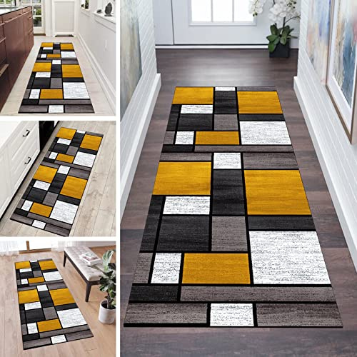 QQrunner Teppich Läufer Flur Meterware rutschfest Gelb Braun 40x180CM Waschbar Küchenteppich Patchwork Schlafzimmer Korridor Teppichläufer Lang, Anpassbare Größe, 60-120cm Breit