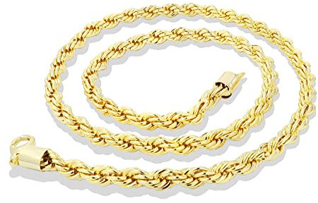 8mm Gold Rope Chain Necklace - Luxury and Smooth Finish 18K Real Gold Plated Jewellery Necklace for Men, Women, and Teens (Length: 24 Inches) - Bling King London
