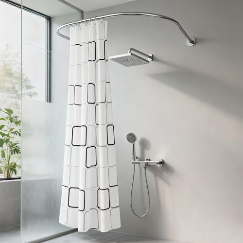 Barra de cortina de ducha en forma de U extensible sin taladrar, acero inoxidable barra de ducha ángulo con cortina de ducha para baño, cocina, tienda de ropa