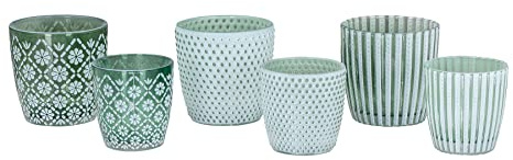levandeo 6er Set Teelichthalter Grün Weiß Glas Windlicht Tischdeko Kerzenhalter Kerzen Deko Wohndeko Kerzenglas