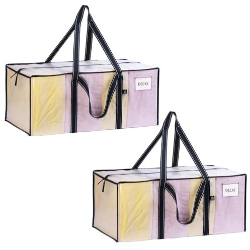 VENO 87 Liter Aufbewahrungstasche Faltbare Umzugstaschen mit Schultergurt, verstärkter Griff Kleideraufbewahrung Aufbewahrungsbox für Bewegen, Reisen, Camping (Transparent mit Schultergurt, 2er-Pack)