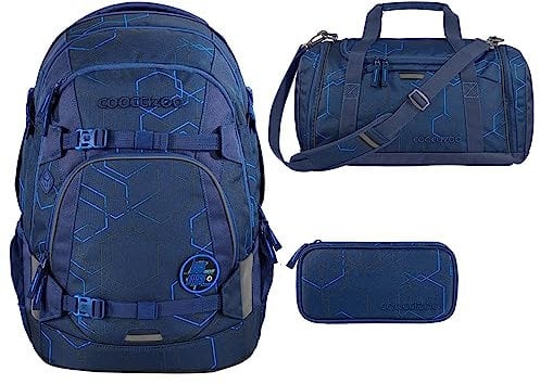 coocazoo MATE Schulrucksack-Set 3tlg inkl. Sporttasche und Schlamperbox (Blue Motion)
