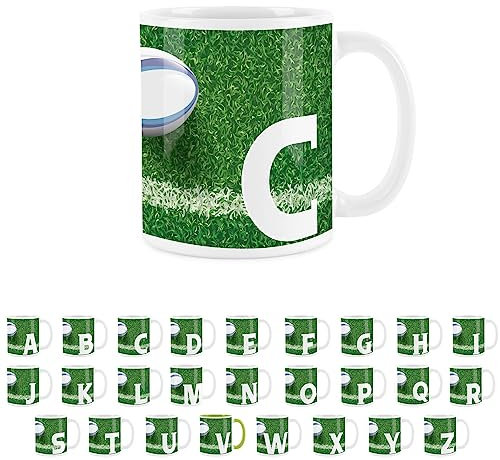 Rugby Letter C Mug - White Initial Personalised Alphabet Tea Coffee Gift Mug Present