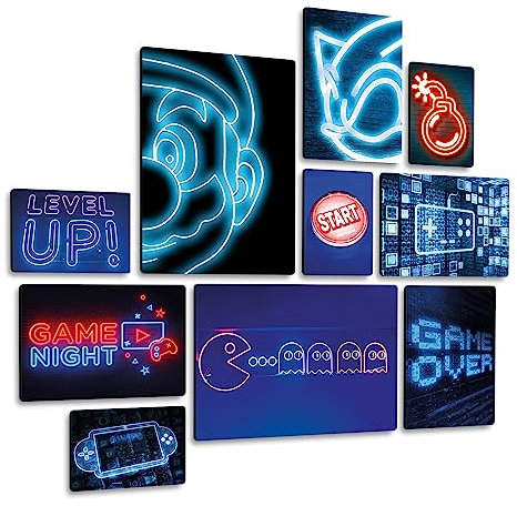 Giallobus - Set 10 Quadri Multi Pannello - Game Night - Legno MDF - | 2 x 42x29,7cm | 4 x 29,7x21cm | 4 x 21x14,85cm | - Pronti da Appendere - Quadri Moderni per la casa