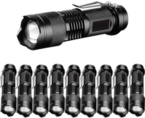 MVIOCS 10 Stück LED Taschenlampen, Wasserdicht, Aluminium, 300 Lumen, Einstellbarer Fokus, Zoombar, Camping, Wandern, Indoor, Outdoor, Heimgebrauch