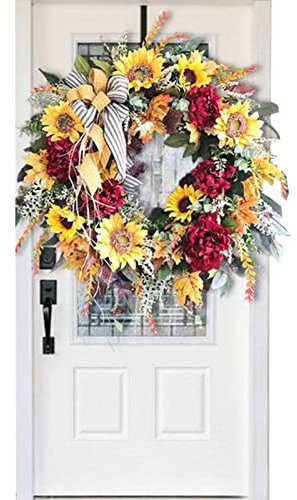 Türkranz Herbst,Herbsterntekränze für die Haustür | -Bauernhauskranz mit Sonnenblumen und Ahornblättern für draußen, draußen, drinnen, Fenster, Wand, Tacery