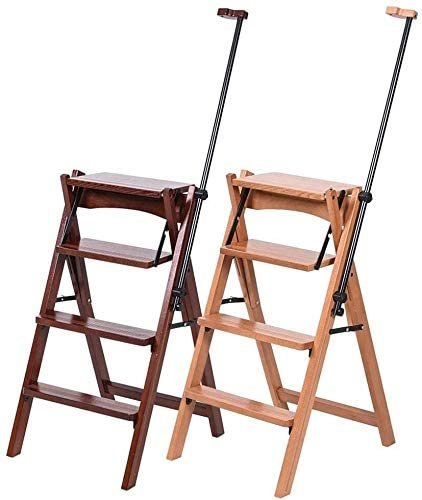 ZAANU 4-stufiger klappbarer Tritthocker aus Holz, multifunktionale Faltbare Leiter aus Buche für Zuhause, Bibliothek, 3-in-1-Design mit Trittleiter, Esszimmerstuhl und Pflanzenregalen. T