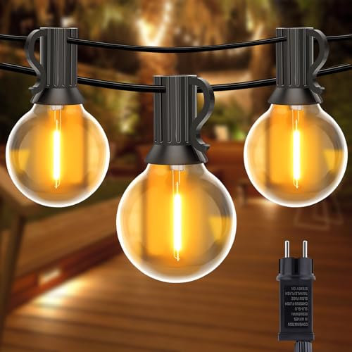 Anmossi Catena Luminosa Esterno,50FT/15 Metri Lampade da Esterno LED G40 con 30 Lampadine,IP65 Luci da Giardino Impermeabili per Giardino,Terrazzo,Matrimonio,Partito,Natale(Bianco Caldo)