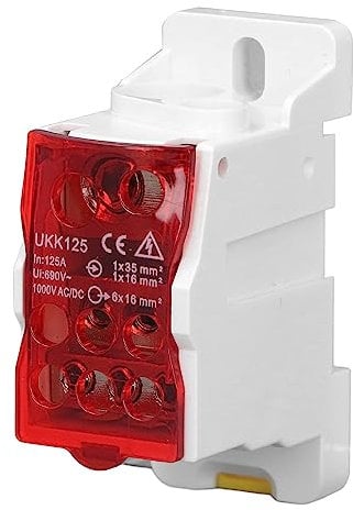 Morsettiera di Distribuzione 125A, UKK-125A 690V Scatola di Distribuzione Morsettiera su Guida DIN Scatola di Giunzione di Alimentazione Universale, Dispositivo di Protezione del Microcomputer (Rosso)