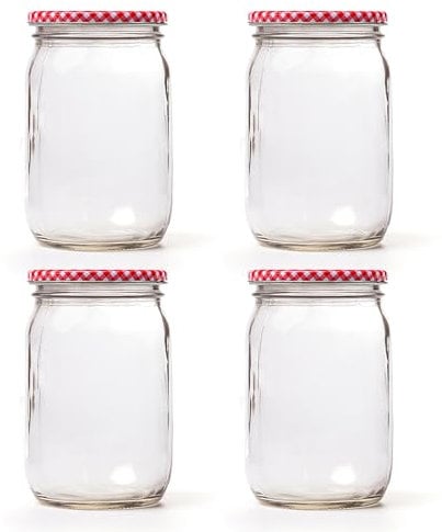 Blumixx Einmachgläser mit Schraubdeckel 4er Pack Einmachglas mit Deckel - 900ml Fassungsvermögen - Ideal für Erntezeit, Konservierung & stilvolle Aufbewahrung