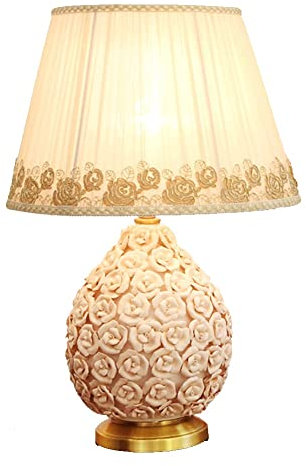 Schlafzimmer-Nachttischlampe Rose Keramik Tischlampe Rose Flower Decor Schreibtischlampe mit handgeschnitztem Spitzenstoff Lampenschirm European Romantic Girl Kinderzimmer Prinzessin Schlafzimmer Nach