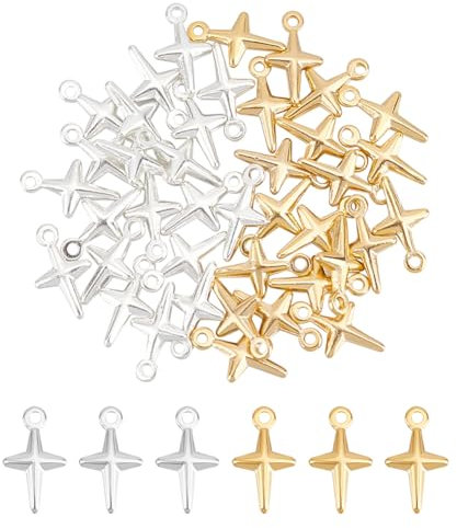 UNICRAFTALE 40 Stk 2 Farben Kreuz Anhänger Messing Kreuz Charms 10mm Gebets Kreuz Anhänger Metall Rosenkranz Kreuz Punk Ohrring Anhänger Für DIY Armband Halskette Ohrring Schlüsselanhänger