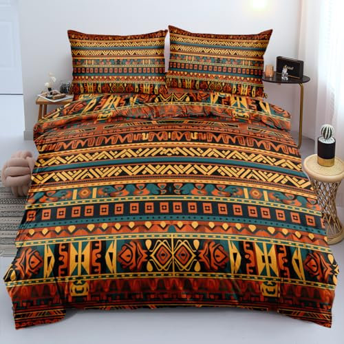 Nyescasa Bohemian Bettwäsche 135x200 Vintage Boho Indisch Geometrisch Böhmisch Wendebettwäsche Set Weiche Mikrofaser Rot Gelb Bunt Bettbezüge mit Reißverschluss und Kissenbezug 80x80cm