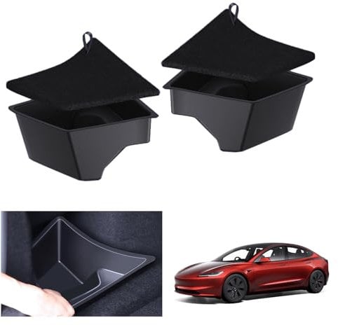 GAFAT Tesla Model 3 Highland 2024 2025 Boot Organiser, TPE Waterproof Boot Storage Box Shelf for Model 3 2024 Boot Side, with Flocking Lid, Tesla Model 3 Accessoires [Pack of 2]