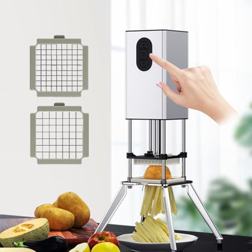CHHMAELOVE Coupe-Frites Vertical en Acier Inoxydable, Coupe-Frites Domestique Commercial, trancheuse de Pommes de Terre électrique avec Lames de 9 mm et 12,5 mm