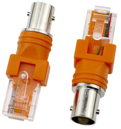 Lovelysp BNC-Buchse auf RJ45-Stecker, Adapter, Koaxial zu Ethernet, Adapter, BNC auf Ethernet-Adapter (orange), 2 Stück