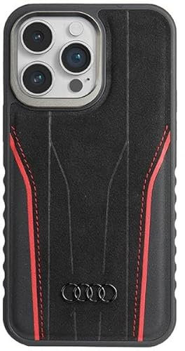 Audi Genuine Leather Hülle für iPhone 15 Pro Max 6.7 Schwarz und Rot hardcase AU-TPUPCMIP15PM-R8/D3-RD