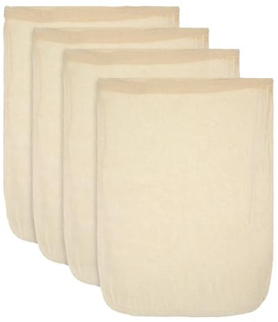 WLLHYF 4 Pezzi Sacchetto Filtro per Latte Di Mandorle a maglia fine riutilizzabili filtro con coulisse sacchetti di cotone per formaggio succo di frutta caffè succo di verdura 20 x 30cm
