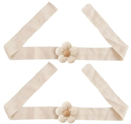 HZAOPZE 2 pcs Vorhang Raffhalter Gardinenband, Niedlich Blumen Gardinenclips Vorhanghalter, Gardinen Seil für Haus Kinderzimmer Deko (Beige, Blumen)