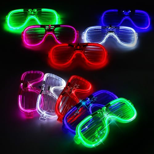 MXTIMWAN LED Brille Party Brille, 10 Stück Unisex Flashing LED Brille, Partybrillen Set LED, Rave Shutter Shades Brille für Weihnachten Geburtstag Karneval Festliche Partydekoration