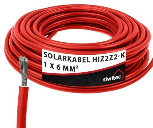 siwitec Cavo solare H1Z2Z2-K 1 x 6 mm² | 15 m Cavo fotovoltaico | Cavo solare | Cavo PV su misura | Venduto al metro 5-100 m | Cavo singolo rosso | Cavo solare
