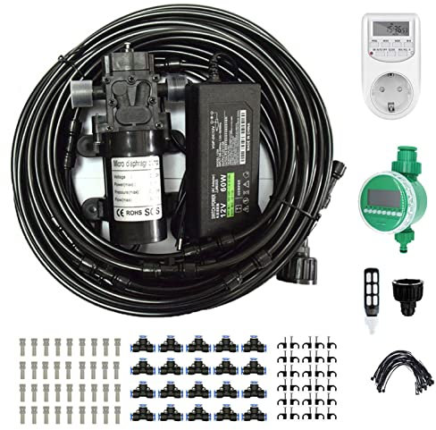 50m Nebulizzatore Giardino da Esterno con Pompa silenziosa 24v & timer, Kit di nebulizzazione con filtro, Sisteme di Raffreddamento for Patio, Sisteme Irrigazione Giard