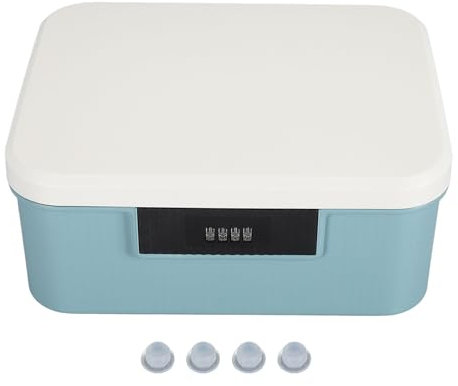 Coffre de Rangement Verrouillable D'une Capacité de 9 L, Organisateur de Documents, Boîte de Verrouillage de Stockage de Mot de Passe à Double Couche avec Verrouillage par Mot de Passe,(lac bleu)