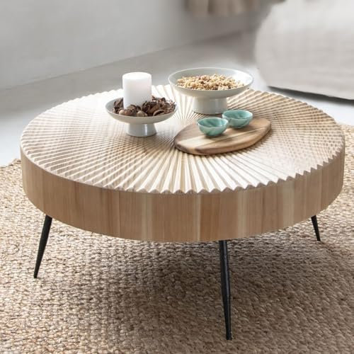 Zouron Wohnzimmertisch Rund Holz Kiefer Hellbraun 60x60cm Rundtisch Couchtisch Industrial Style mit Schwarz Metallgestell Beistelltisch Couchtisch 42cm Hoch für Büro Wohnzimmer (Hellbraun M-1 pcs)